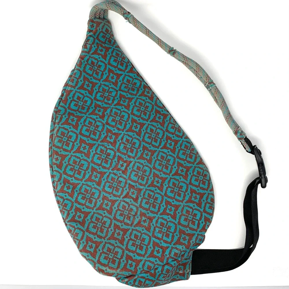 KAVU Rope Sling Bag Crossbody Desert Mosaic Brown Teal Hiking Camping NICE